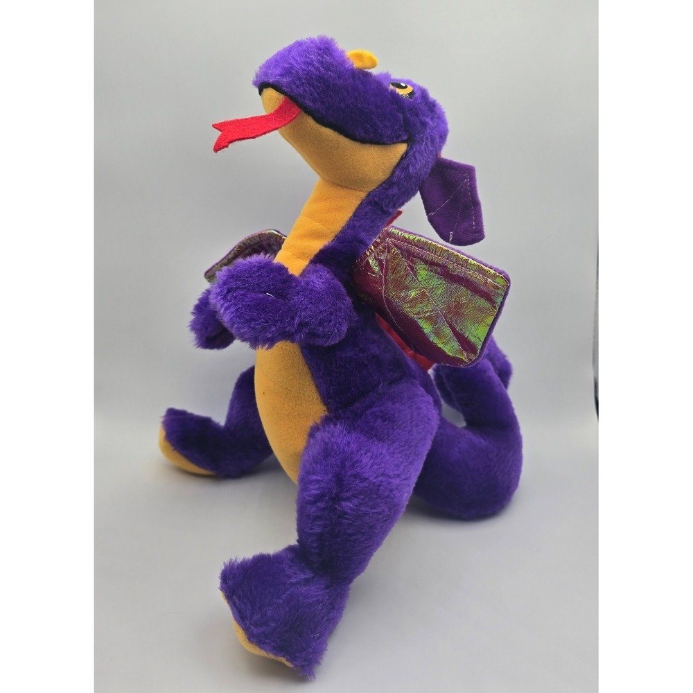 Vintage Acme 1993 Purple Dragon Plush Iridescent Wings Stuffed Animal‎ Toy Retro